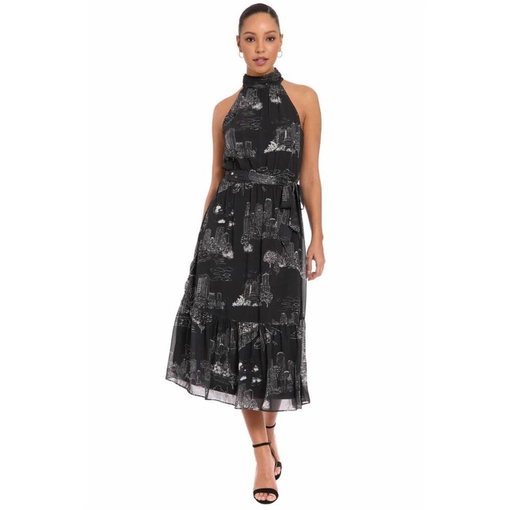 Anthro Cityscape Black & White Halter Dress by Jones NY